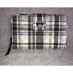 Vera Bradley Quilted TurnLock Wallet Perfectly Plaid with Floral Interior